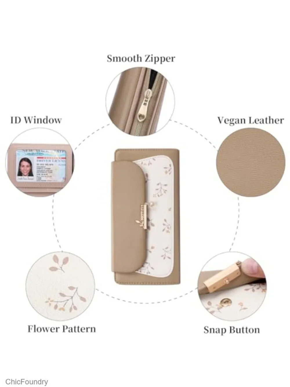 Women's Vegan Leather RFID Blocking Bifold Wallet with Floral Pattern, 9 Card